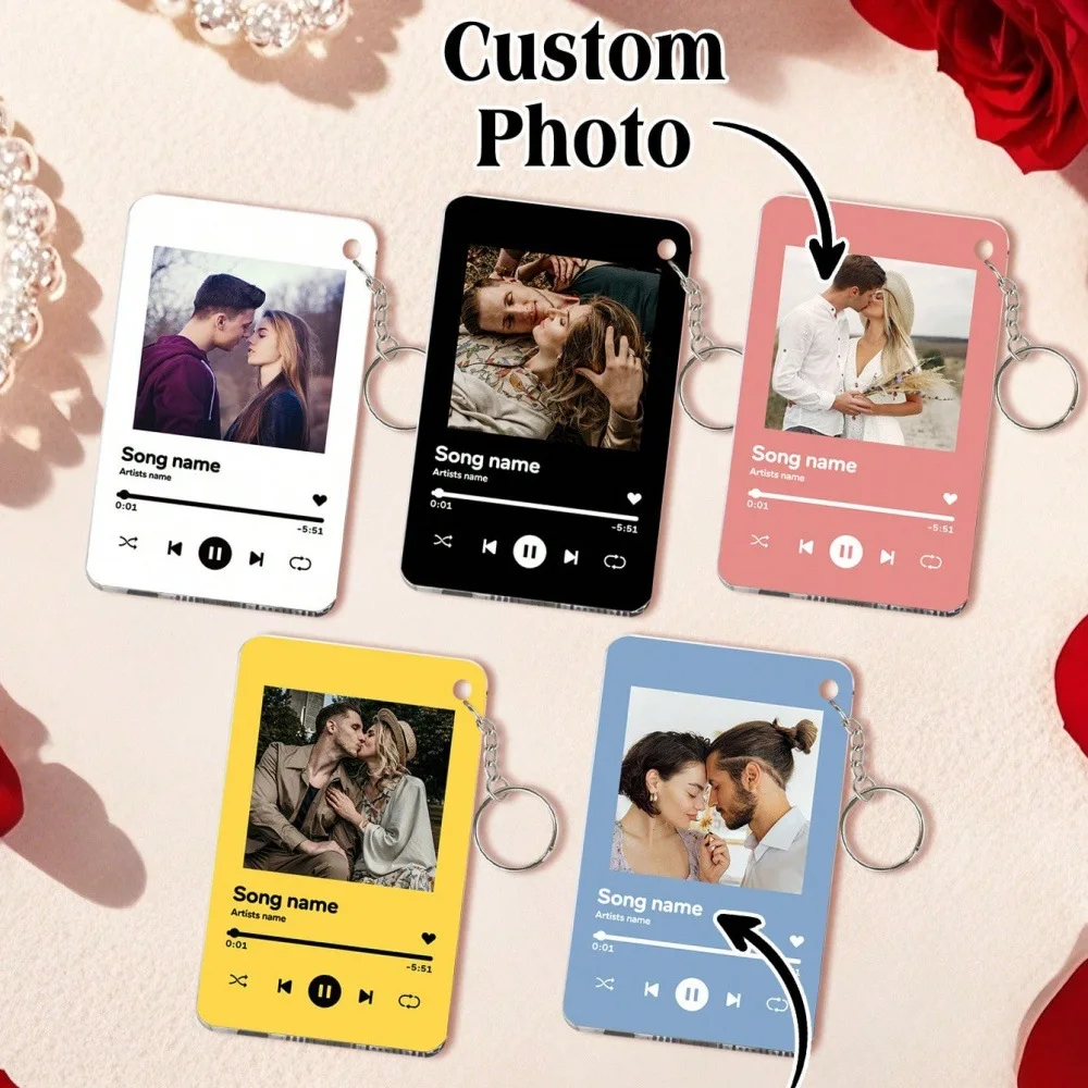 Romantic Custom Photo and Song Text Keychain Acrylic Music Personalized Singer Picture Name Clear Keyring Men Women Memory Gift