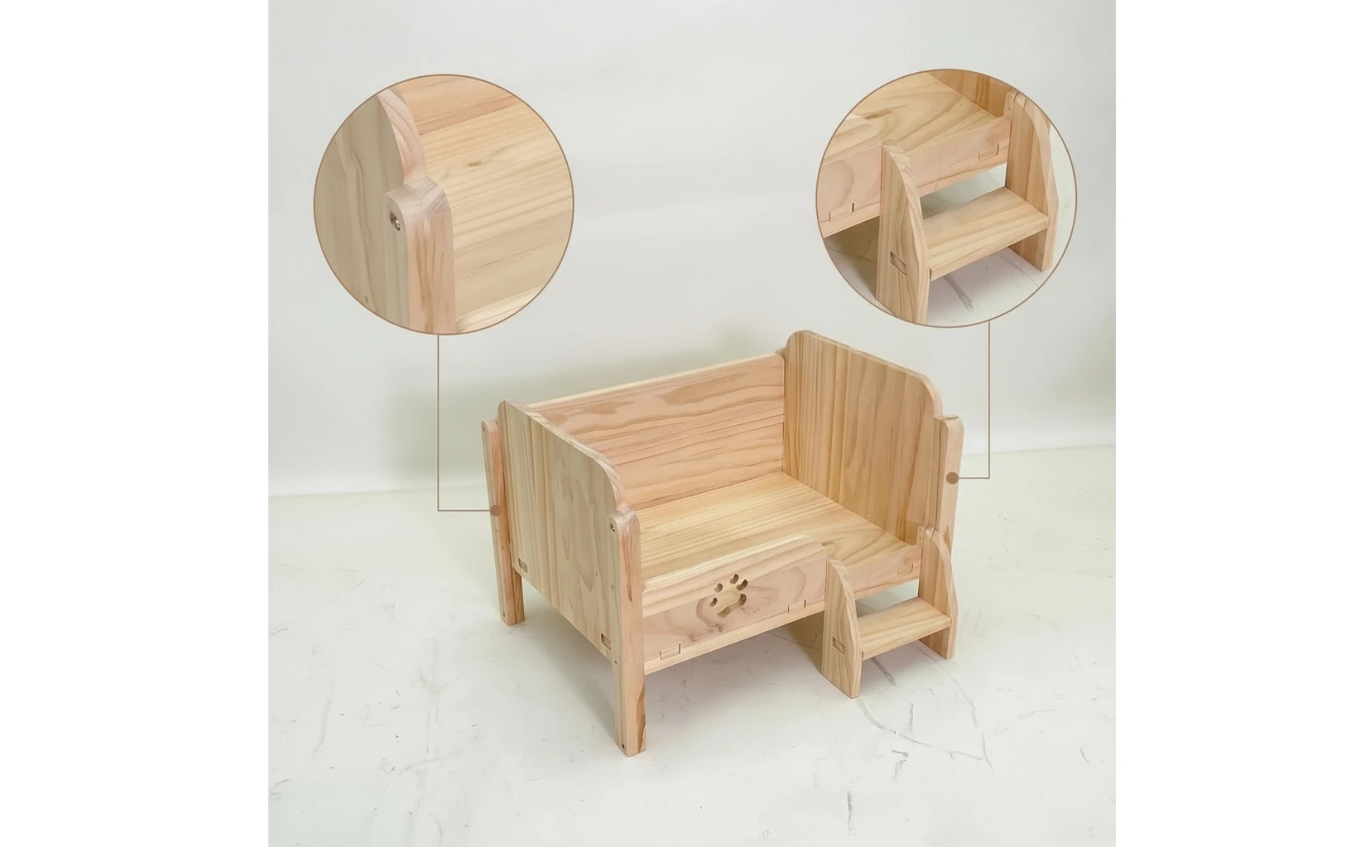 Pet Bed with Step Long-Lasting Wooden Pet Bed Elevated Cat Couch Indoor Furniture Comfortable for Cats, Living Room, Bedroom