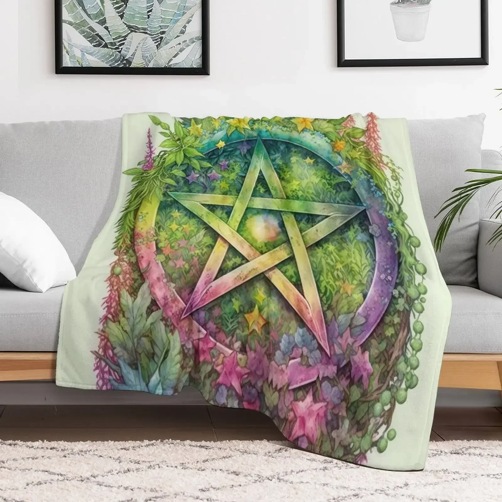 

Pentacle - Botanical Flower Garden Wiccan Pagan Pentagram Throw Blanket anime Flannel Blankets