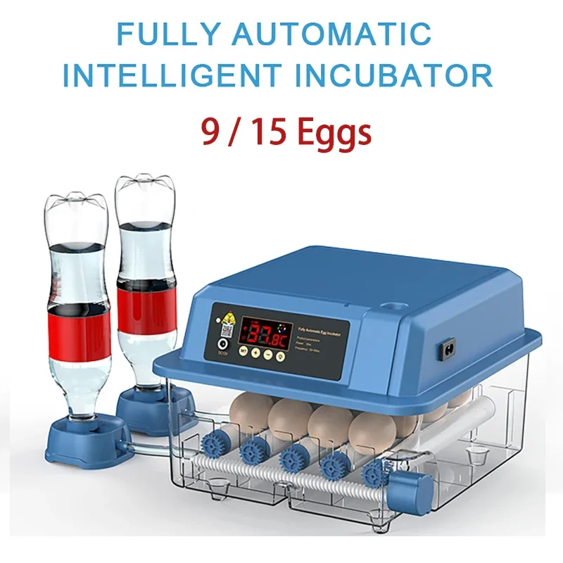 9/15 Eggs Fully Automatic Incub ator Water Ionic Waterbed Replenishment Temperature Control Hatcher Support 12V Battery