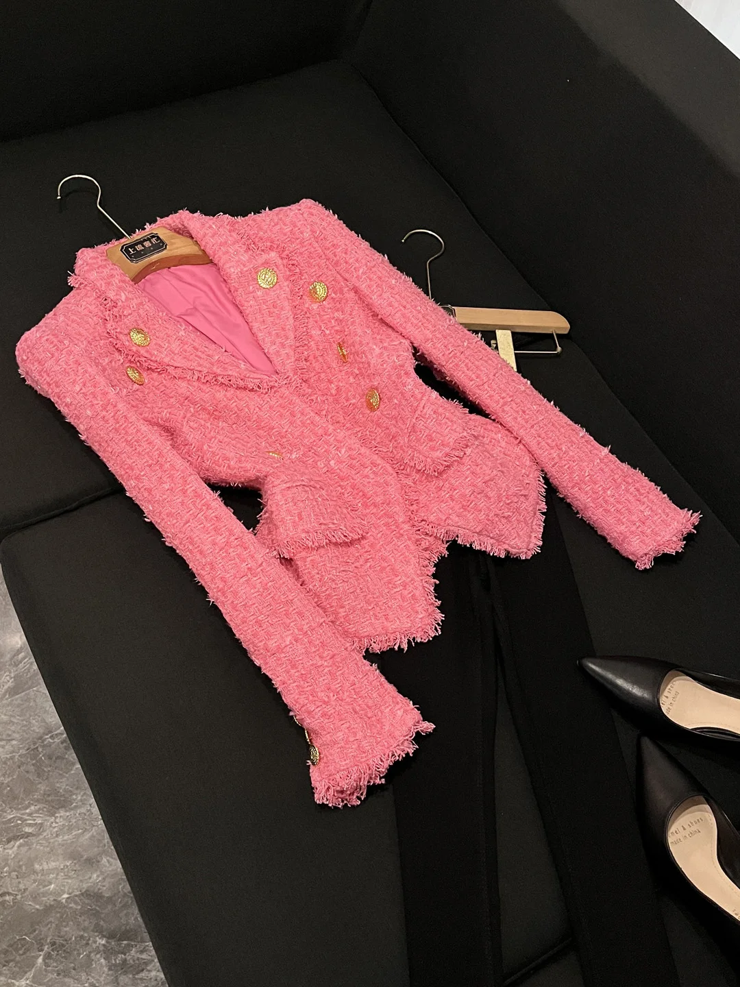 

Ele Faion с бахромой на заказ Thi Твидовый костюм Куртка Шерстяное пальто A0539 Женское повседневное платье для поездок на работу Sle ort S...