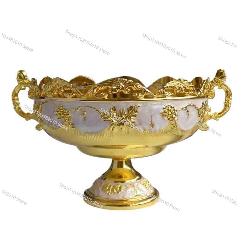 European Style Fruit Plate, Gold Plated White Fruit Basket, Desktop Storage Basin for Restaurant, Home, KTV, Hotel