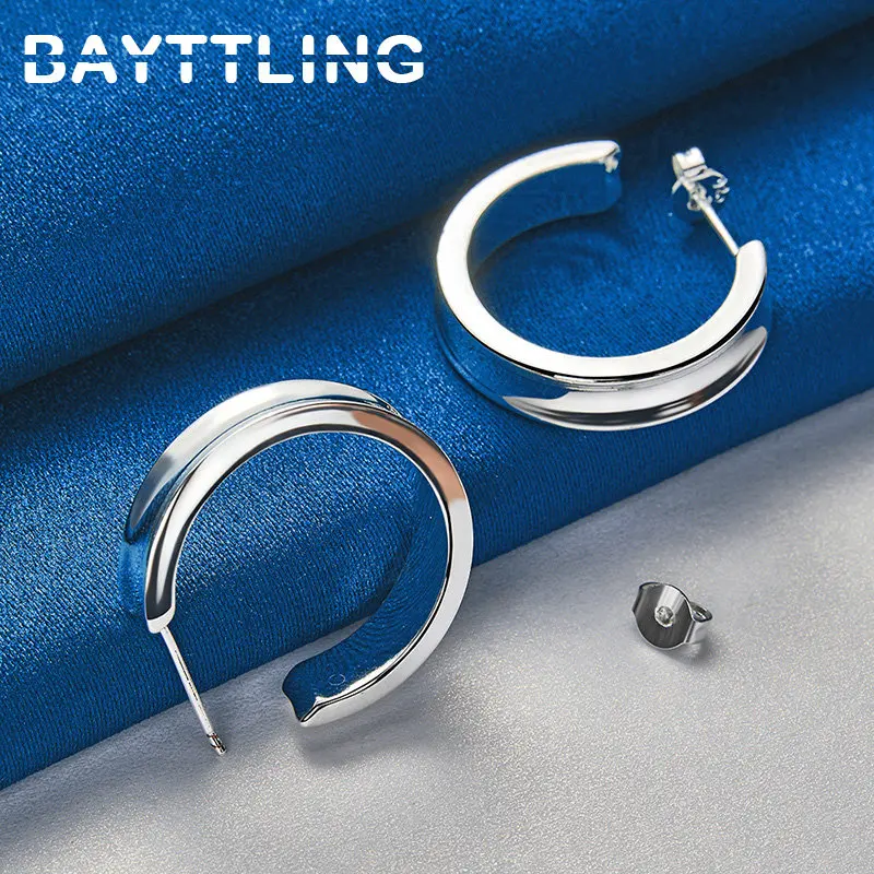 

High Quality 925 Sterling Silver 23MM Exquisite Round Earrings For Women Hip Hop Punk Earrings Accessories Gift Jewelry