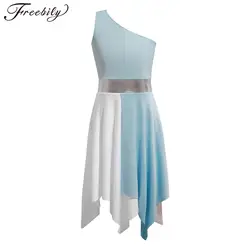 Kids Girls Modern Lyrical Dance Dress Church Choir Praise Worship Ballroom Waltz Costume Sleeveless Single Shoulder Dancewear