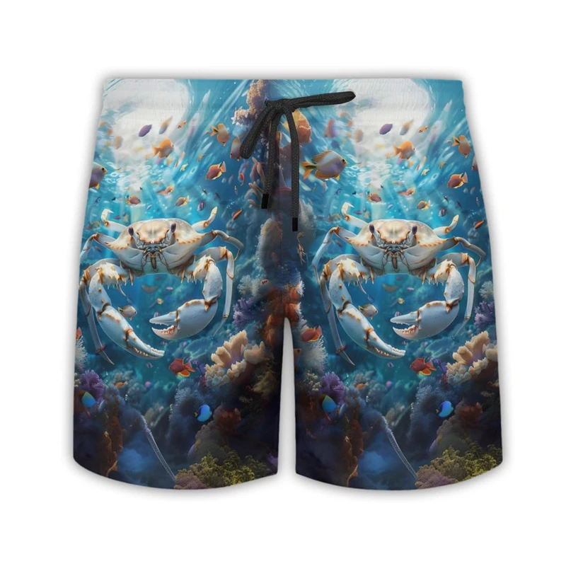 Fashion Crab Graphic Beach Shorts For Men Trend Summer Funny Seafood 3D Printed Board Shorts Loose Holiday Vacation Swim Trunks