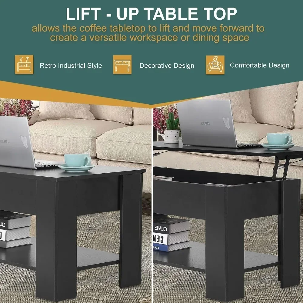 Coffee Table Lift Top Coffee Tables with Hidden Compartment and Storage Shelf Wooden Lift Tabletop Dining Table for