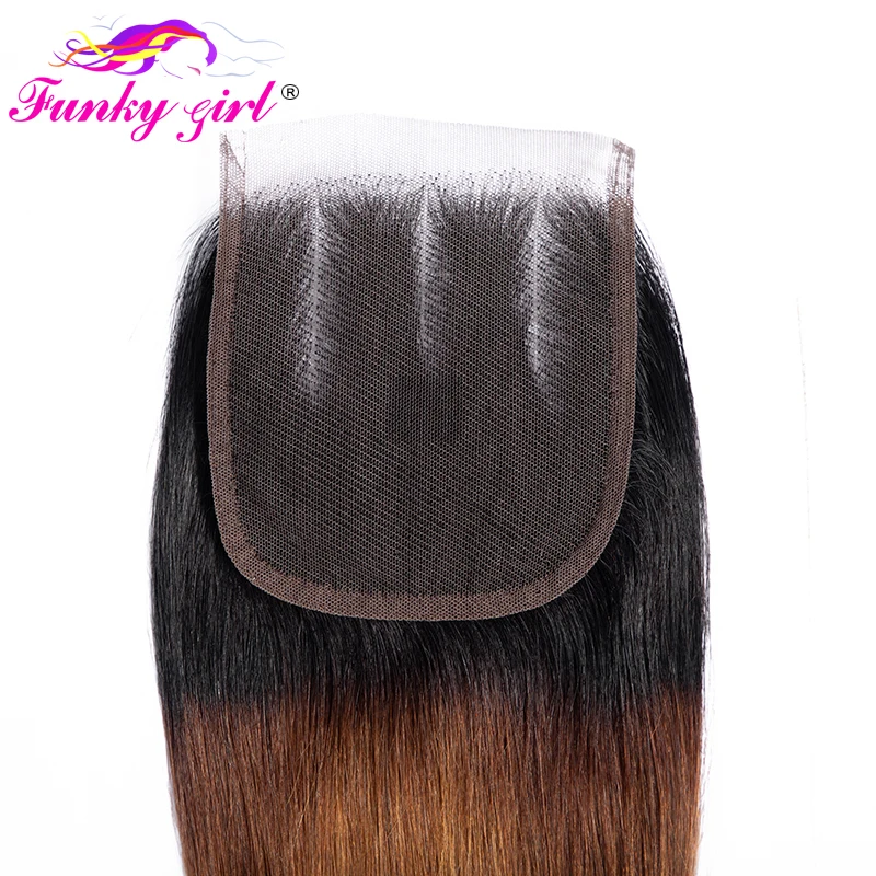 Highlight Bundles With Closure Brazilian Human Hair Ombre Straight Bundle With Frontal 1B/30 Brown Color Remy Hair Weave Bundles