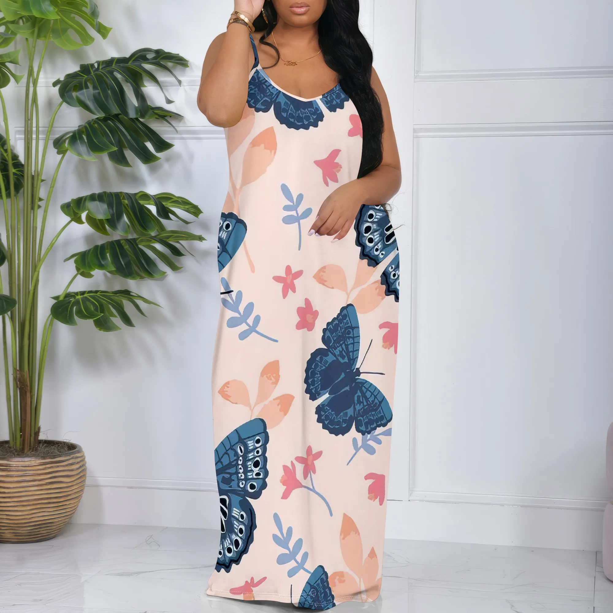 

Womens Sexy Casual Dresses for Curvy Women 3D Printed halterneck dress Short Sleeve Loose Maxi Dress