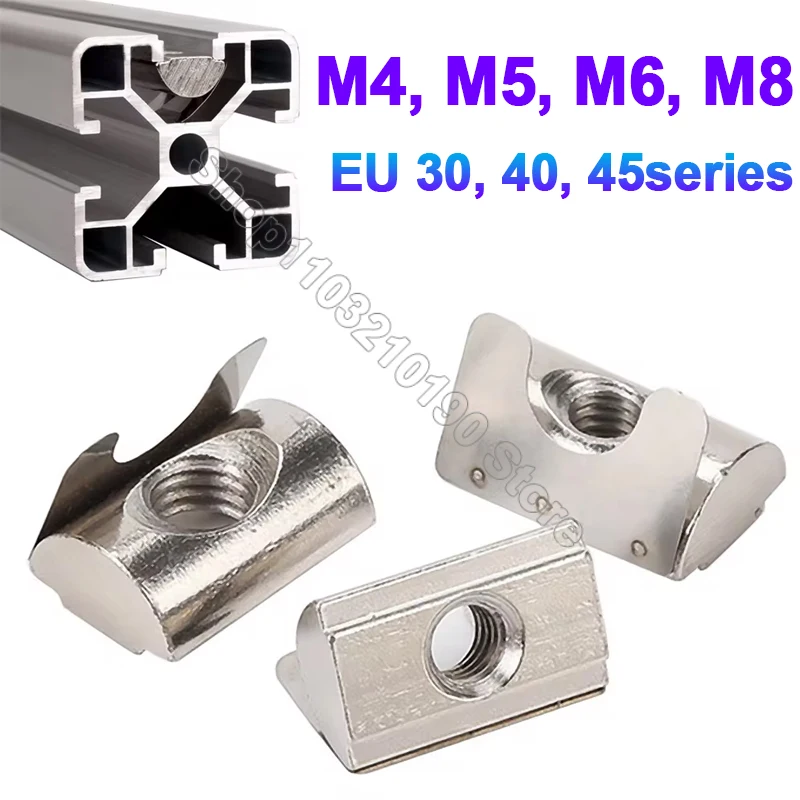 

1Pc M4 M5 M6 M8 Shrapnel Nut Block Drop in Sheet Spring Nuts T Shape Sliding Nut for Aluminum Extrusion Profile 3030 4040 4545