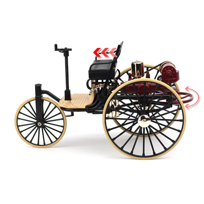 New 1Pc 1:12 1886 Vintage Classic Car No.1 Alloy Car Model Simulation Tricycle Pull Back Toy For Children Gift Collection A04