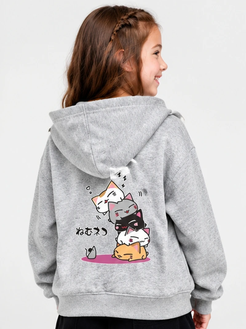 Herbstmäntel für Jungen und Mädchen, lustige Jacke mit Katzen- und Meerschweinchenmotiv, Kinder-Kapuzenpullover aus Baumwolle mit langen Ärmeln und Reißverschluss. – Detail 5