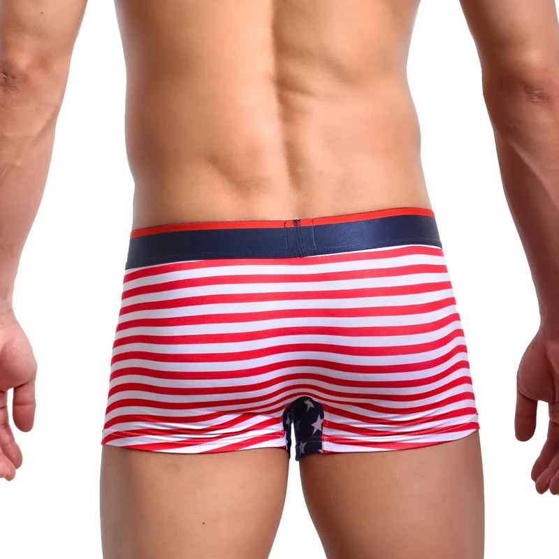 Sexy USA American Flag Striped Boxer Shorts For Men U-convex Pouch Boxers Mini Trunks Man Underwear Underpants Male Boxershorts