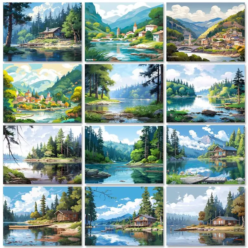 

GATYZTORY Diy Painting By Numbers Kits For Adults Forest Coloring By Numbers Landscape Wall Art Picture Diy Gift For Home Decors