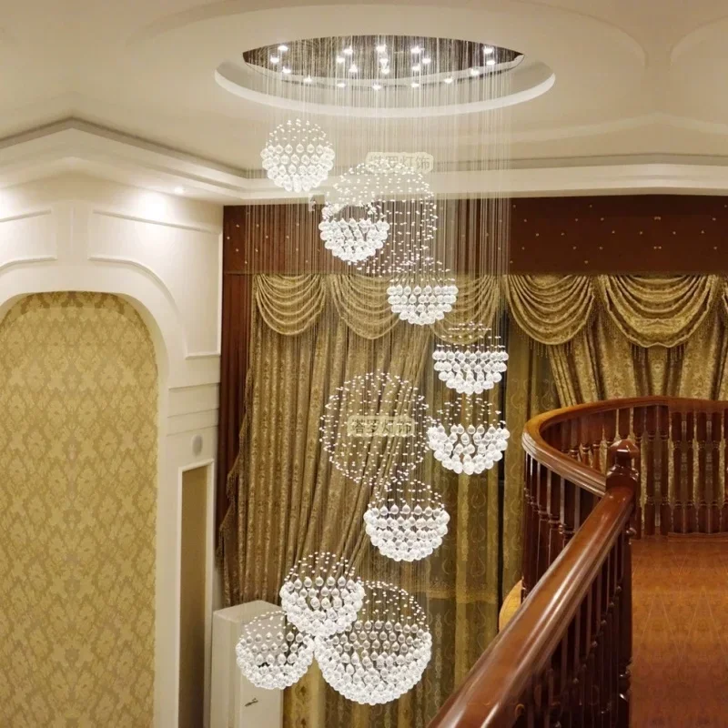

Duplex Crystal Pendant Lamp Villa Hotel Lobby Living Room Hollow Loft Staircase Luxury Led Chandelier Modern Home Decor Lighting
