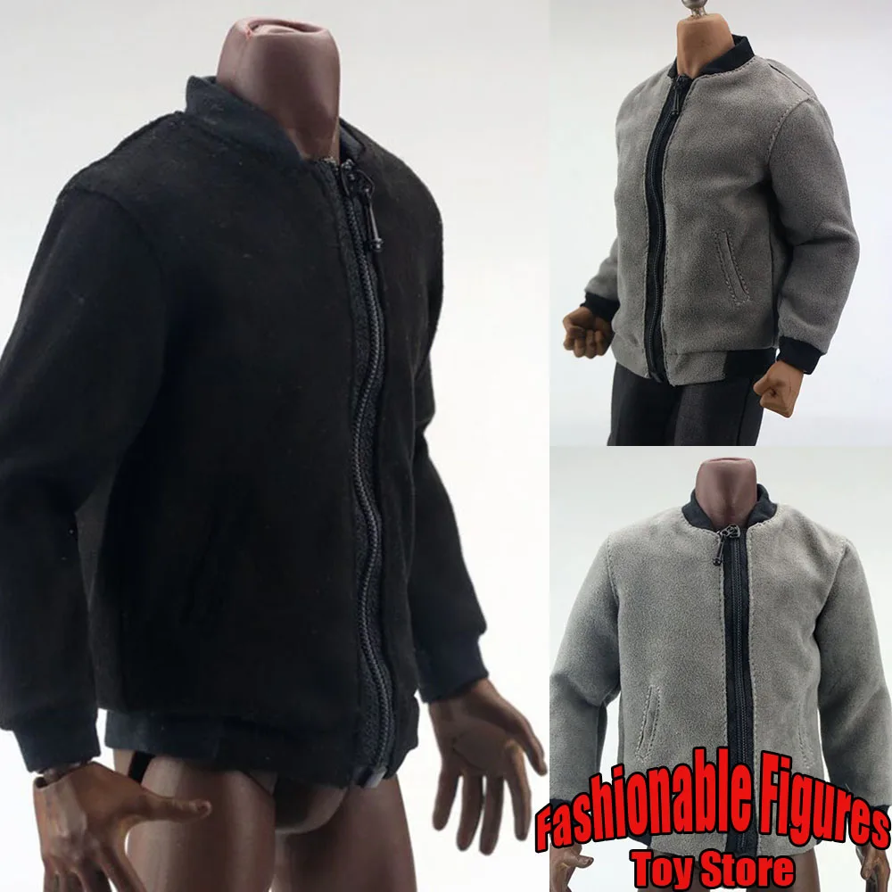 1/6 Men Soldier Jacket Trend Solid Stand Neck Long Sleeves Cardigan Zipper Coat Clothes Accessory For 12'' Action Figure Body