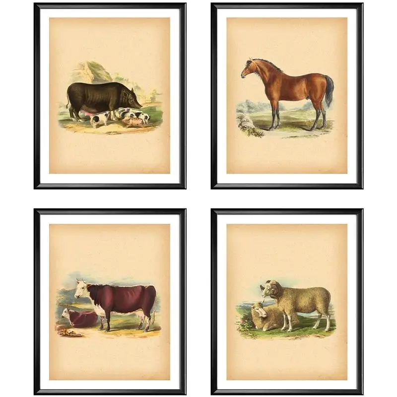 Animals Horse Pig Sheep Cow Poster and Print Canvas Painting for Living Room Modern Home Dec Minimalist Vintage Provence Farm