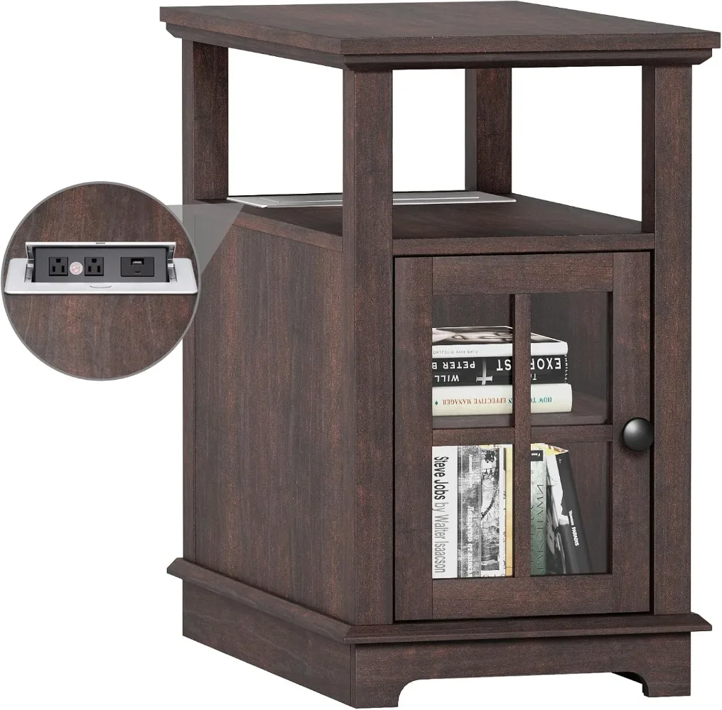 

Narrow End Table with Flip Top Charging Station & Storage Cabinet, Type-C & USB Port & Power Outlets,for Living Room and Bedroom