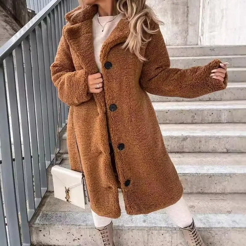 Women's Long Plush Coat Autumn Winter Sved Woolen Fur Jacket Mid-Year Fashion Soft Warm Coat without Brand Registration