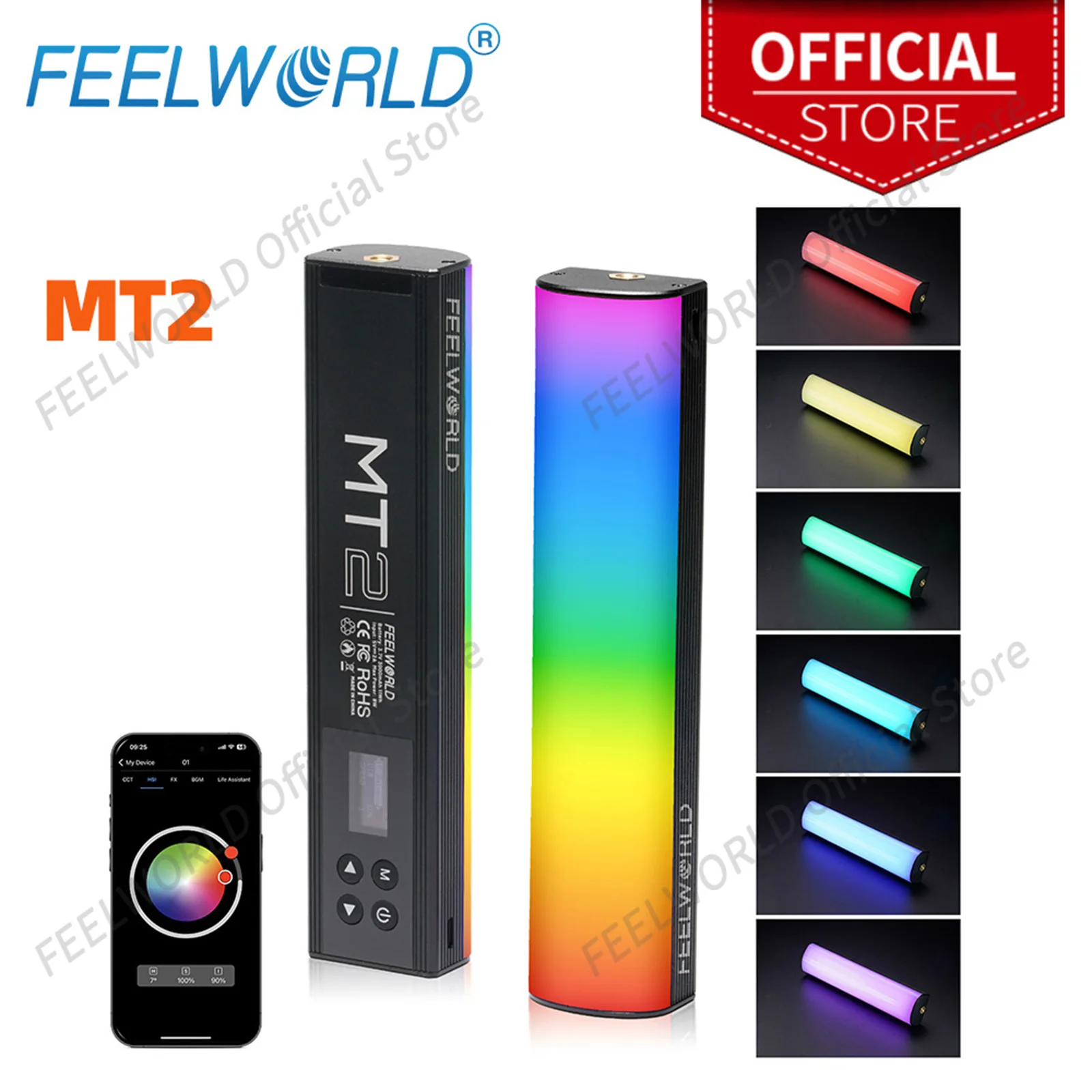 

FEELWORLD MT2 RGBWW Mini Pixel Tube Light Handheld Built-in 3000mAh Battery Bluetooth APP Control for Live phone