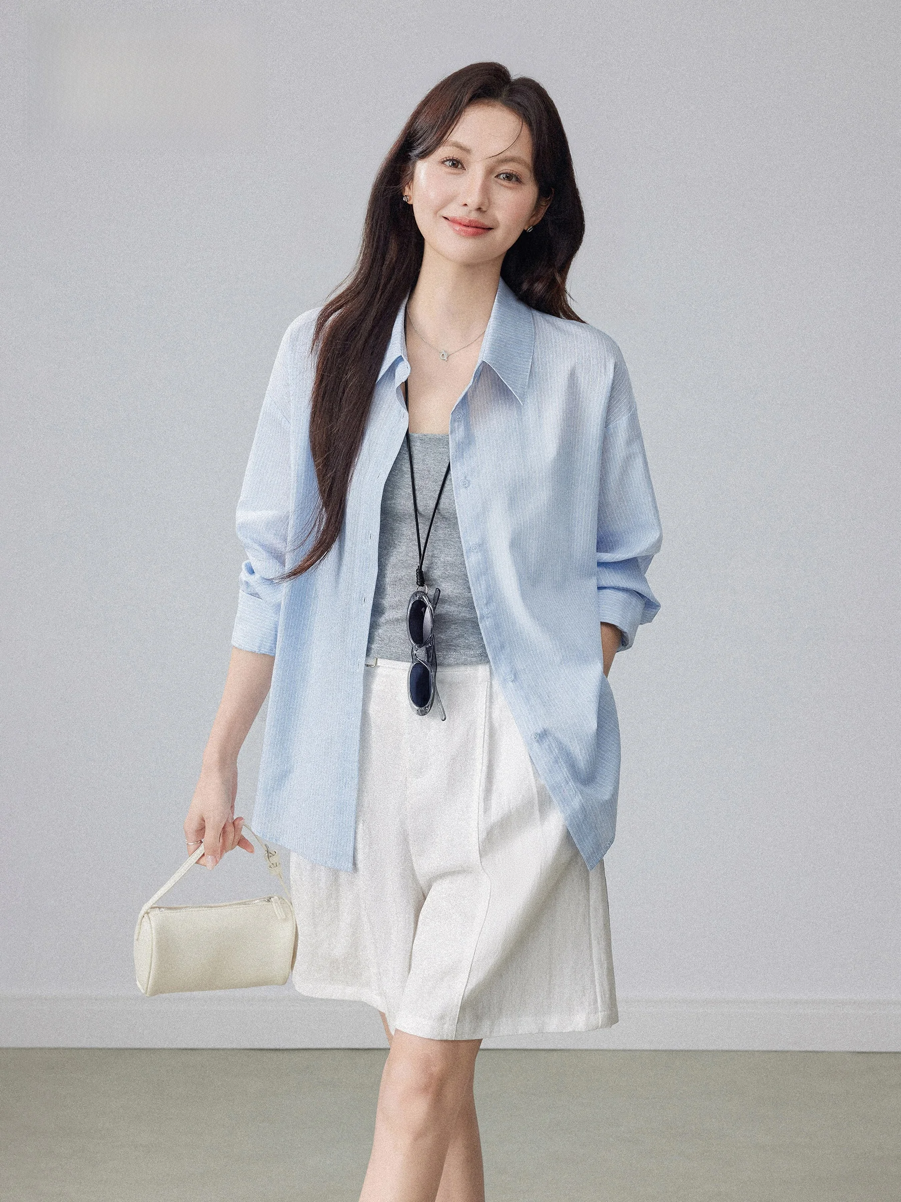 

Summer 2026 New Women's Loose Fit Casual Sun Protection Shirt Striped Open Cardigan Korean Style Long Sleeve Button up Top