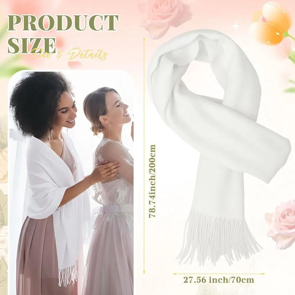 مجموعة شال أنيقة مع بطاقات كبيرة وحقيبة أورجانزا بيضاء لأوشحة الزفاف النسائية وأغطية وصيفات العروس ومفضلات الحفلات