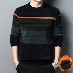 Men's Thick Contrast Patchwork Plus Size Pullovers Top Winter Long Sleeve All-match Vintage Sweaters Fashion Casual Men Clothing