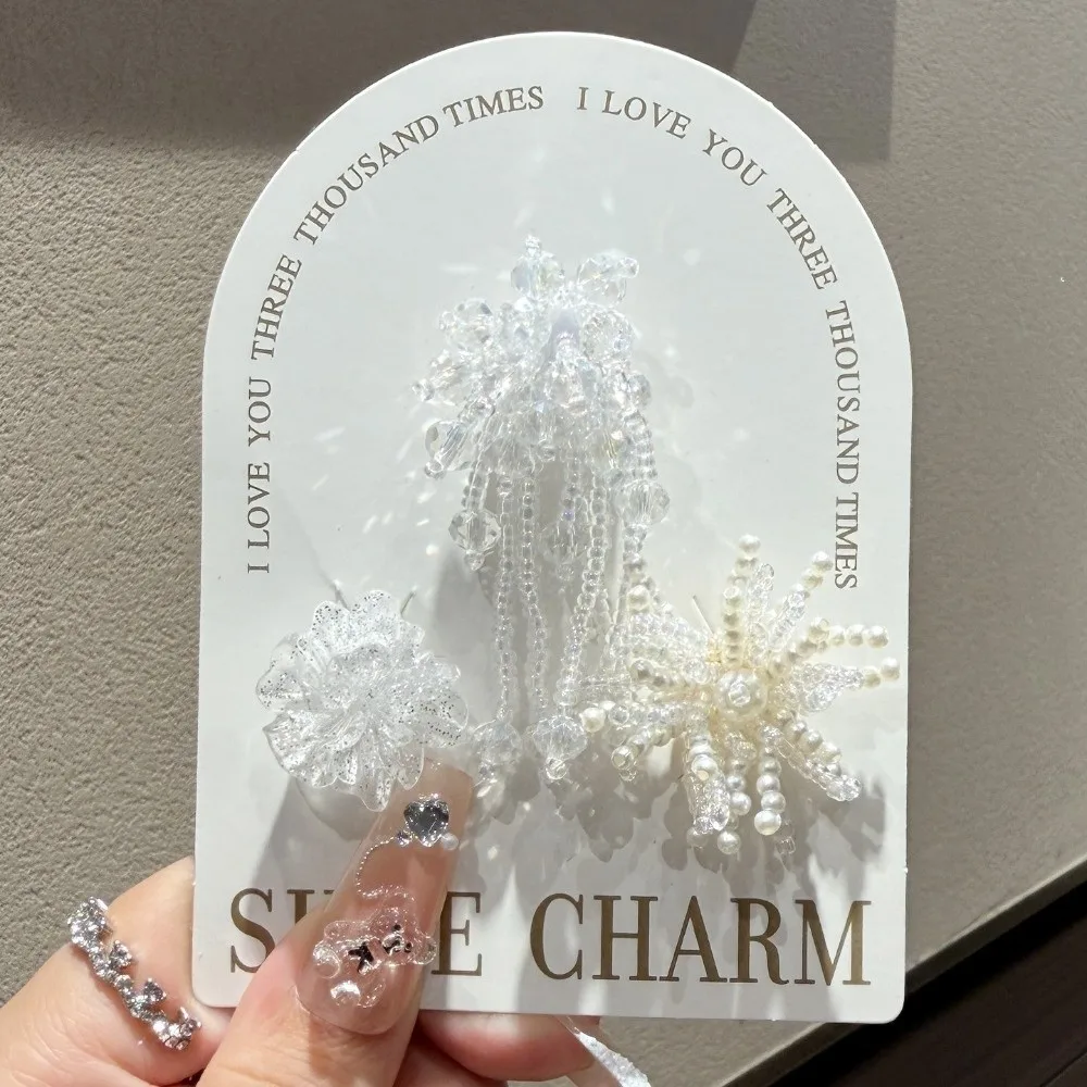 3pcs/set Flower Bead Chain Crystal Shoe Charms Sparkling Tassel Pearl Jelly Flower Charm Elegant Korean Style