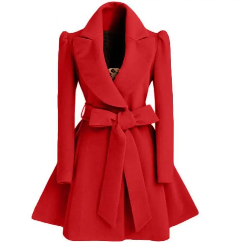 Korean Women's Woolen Windbreaker Overcoat Jacket Coats Red XL Autumn and Winter Long Windbreaker Overcoat Fashion Coat Jacket