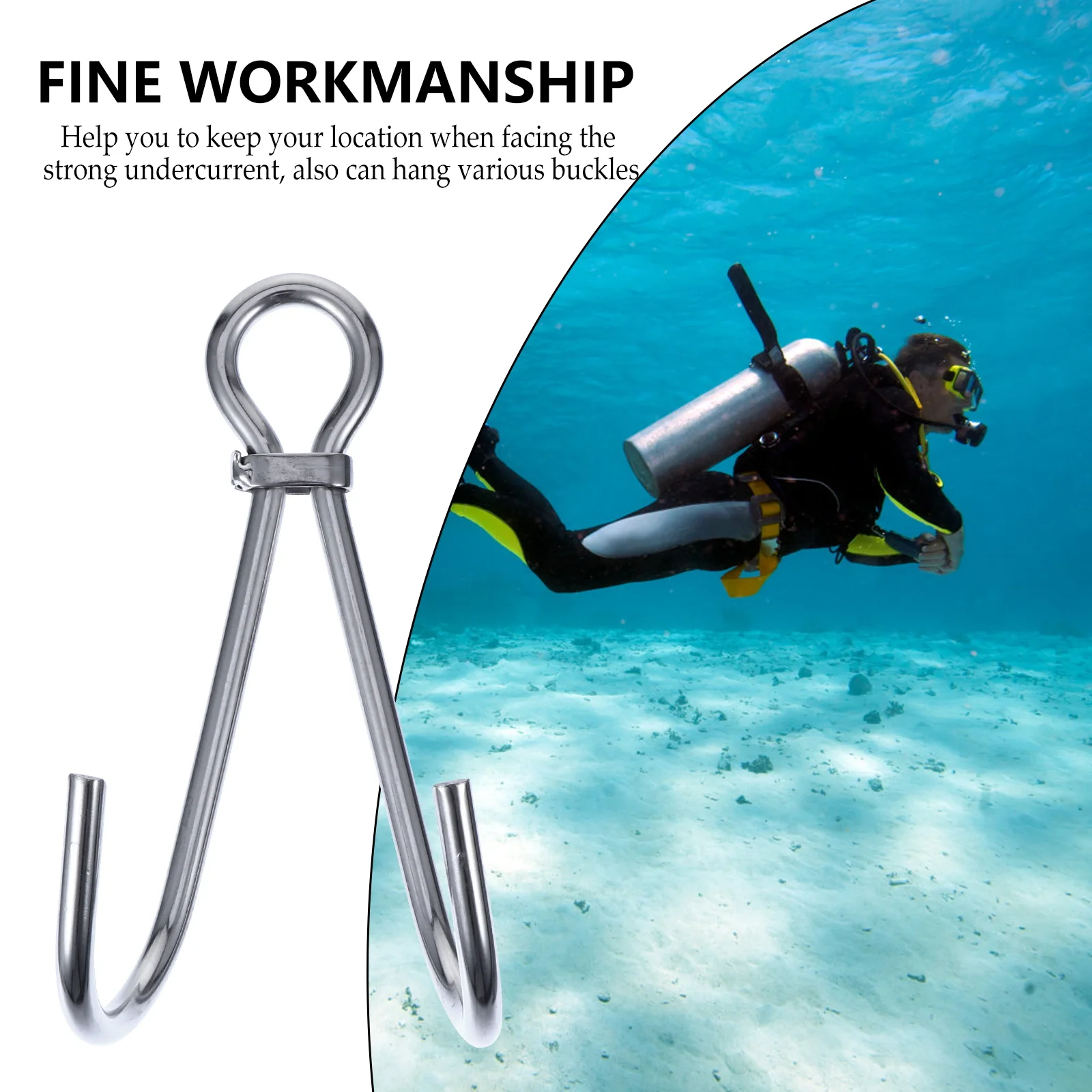 

1pc 316 Stainless Steel Diving Equipment Hook Sturdy Secure Scuba Diving Dual Hooks Reef Buckle Accessories
