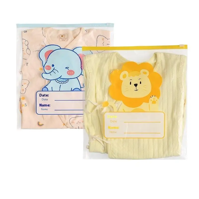 10/15/20 ชิ้น ถุงเก็บของแบบมีซิป ลายการ์ตูนช้าง ยีราฟ โปร่งใส หนาขึ้น ประหยัดพื้นที่ สำหรับเด็กอนุบาล