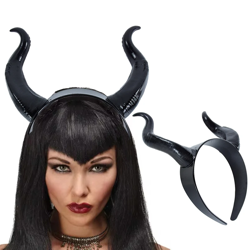 

1pc Women Black Queen Demon Ox Horns Headband Cosplay Prop Witch Devil Headdress For Halloween Masquerade Party Hair Accessories