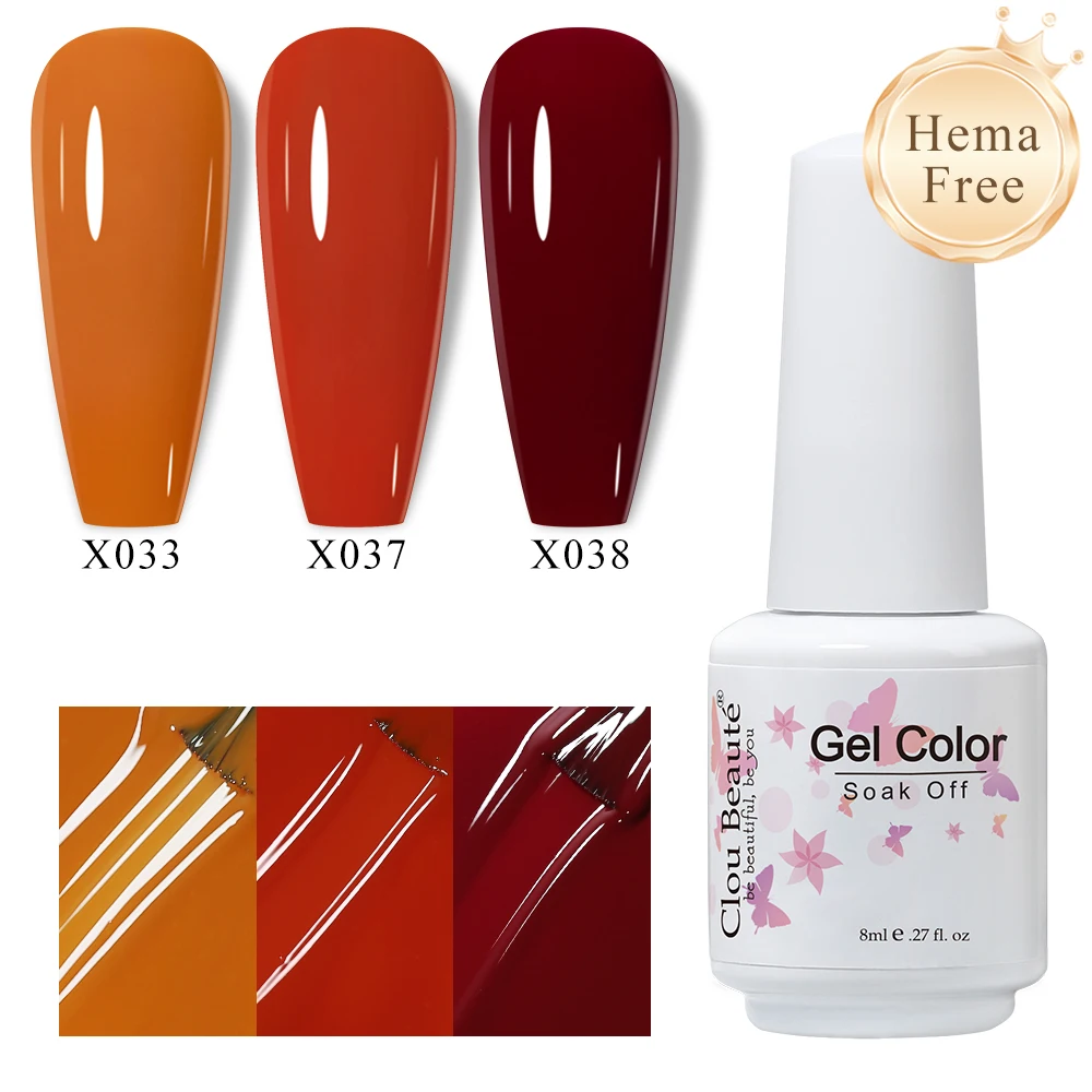 Clou Beaute 3pcs HEMA FREE Color Collection Self Leveling Full Coverage Nail Manicure Set Semi Permanent Gels Nails Lacquer