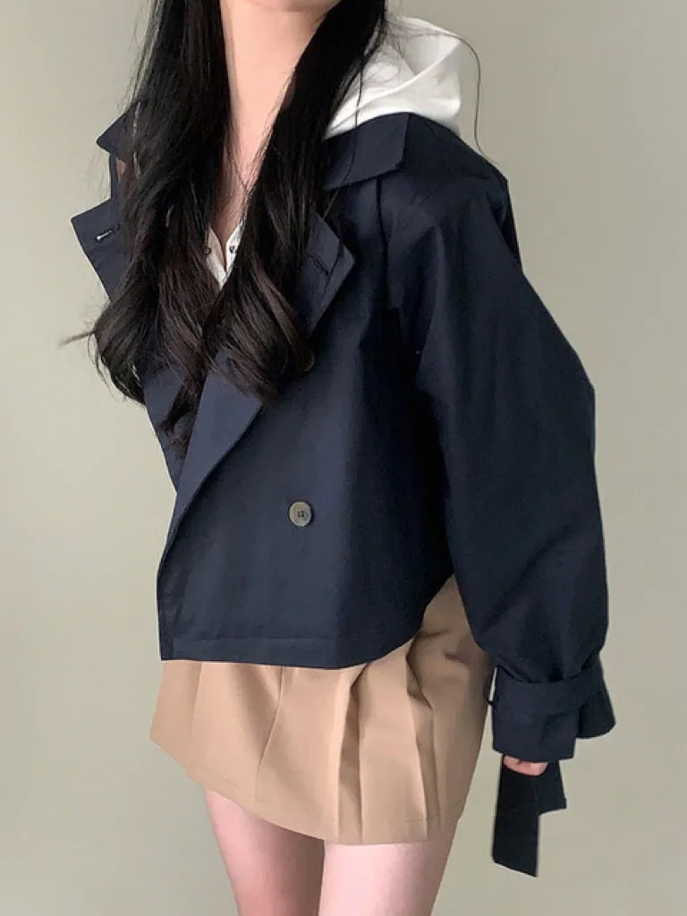 

Chic Autumn Winter ort Coat Women's Retro Loose Fit Single Button Tie Suit Collar Jaet Trendy Commute Sle Streetwear