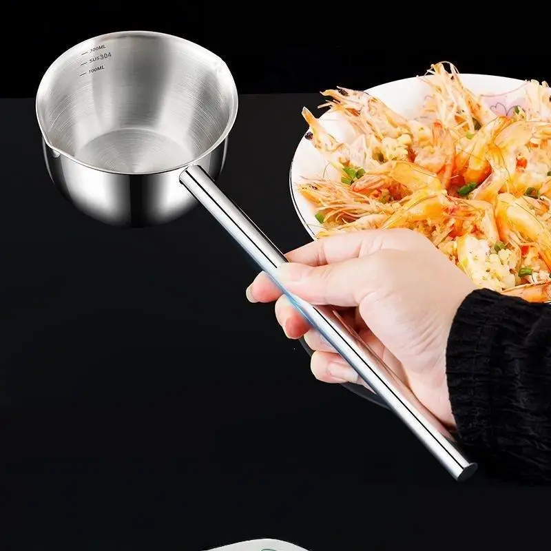 1Pcs Anti-Burning And Anti-Splashing Small Pot Stainless Steel Hot Oil Spoon With Extended Handle For Oil Pouring Kitchen Tool