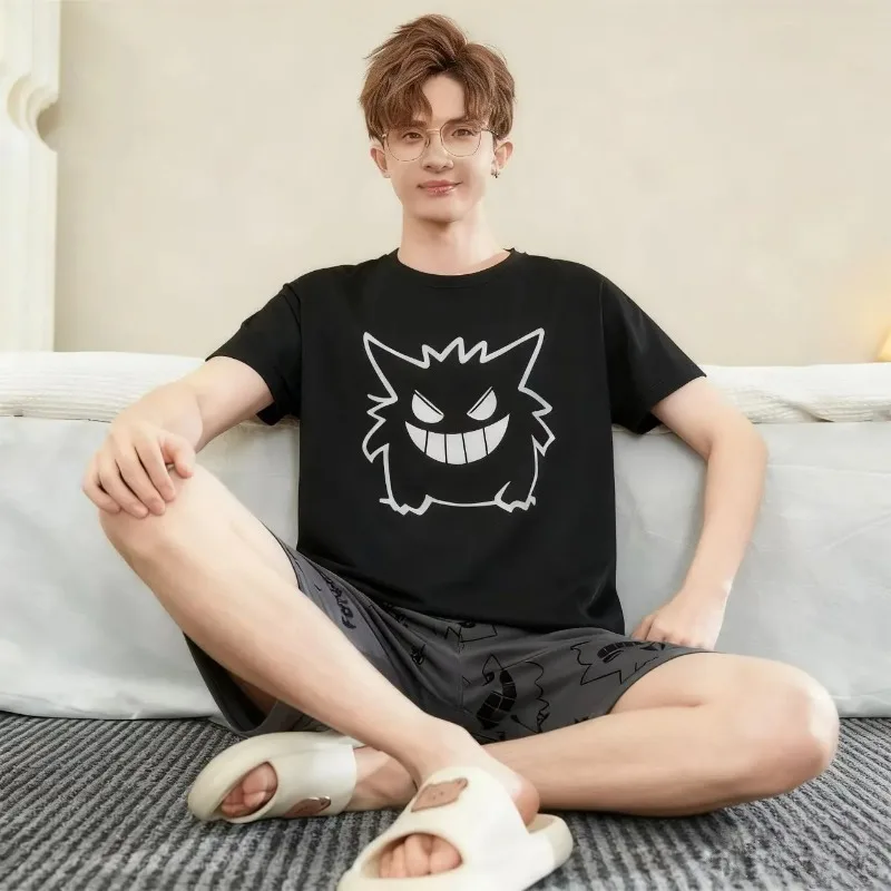 

Пижамы Gengar с аниме-принтом, шорты с короткими рукавами в стиле Pokemon, домашний повседневный костюм Kawaii Casual Joker Out, праздничные подарки для мальчиков