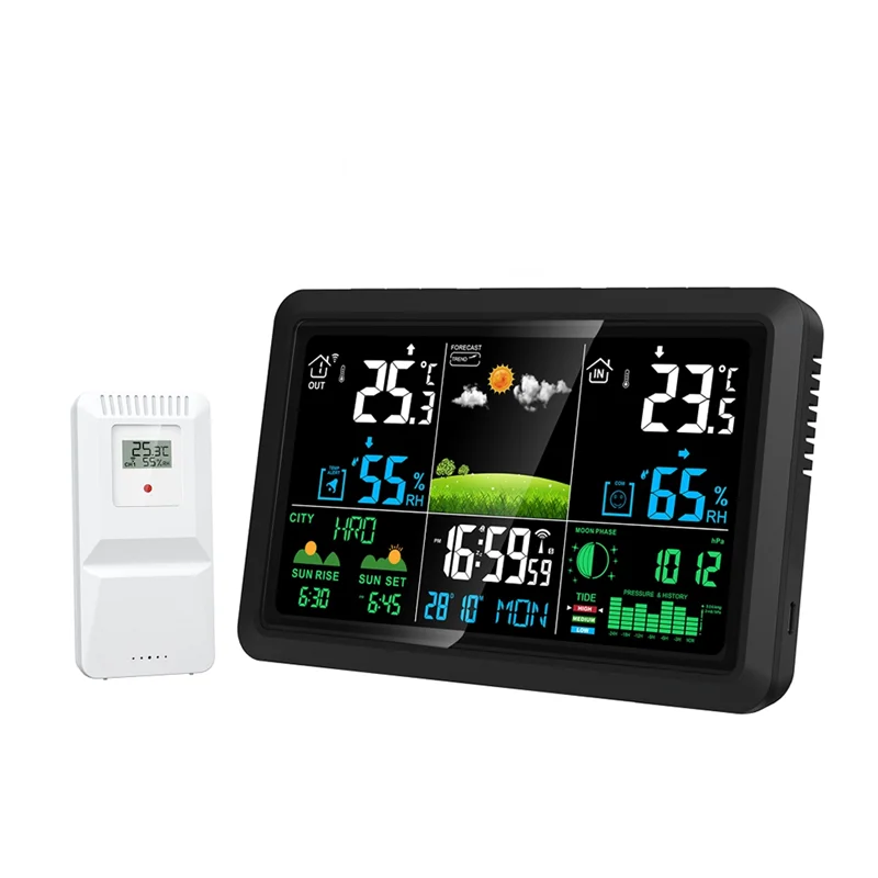 Multifunction Tuya Weather Station Air Quality Temperature Humidity Meter Moon Phase Air Pressure Weather Clock-BAAQ