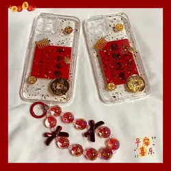 3D Gold Foil Gold Coin Phone Case for iPhone 16 Promax 15 14Pro 13 12 11 Chinese Style Phone Protection Back Cover with Bracelet