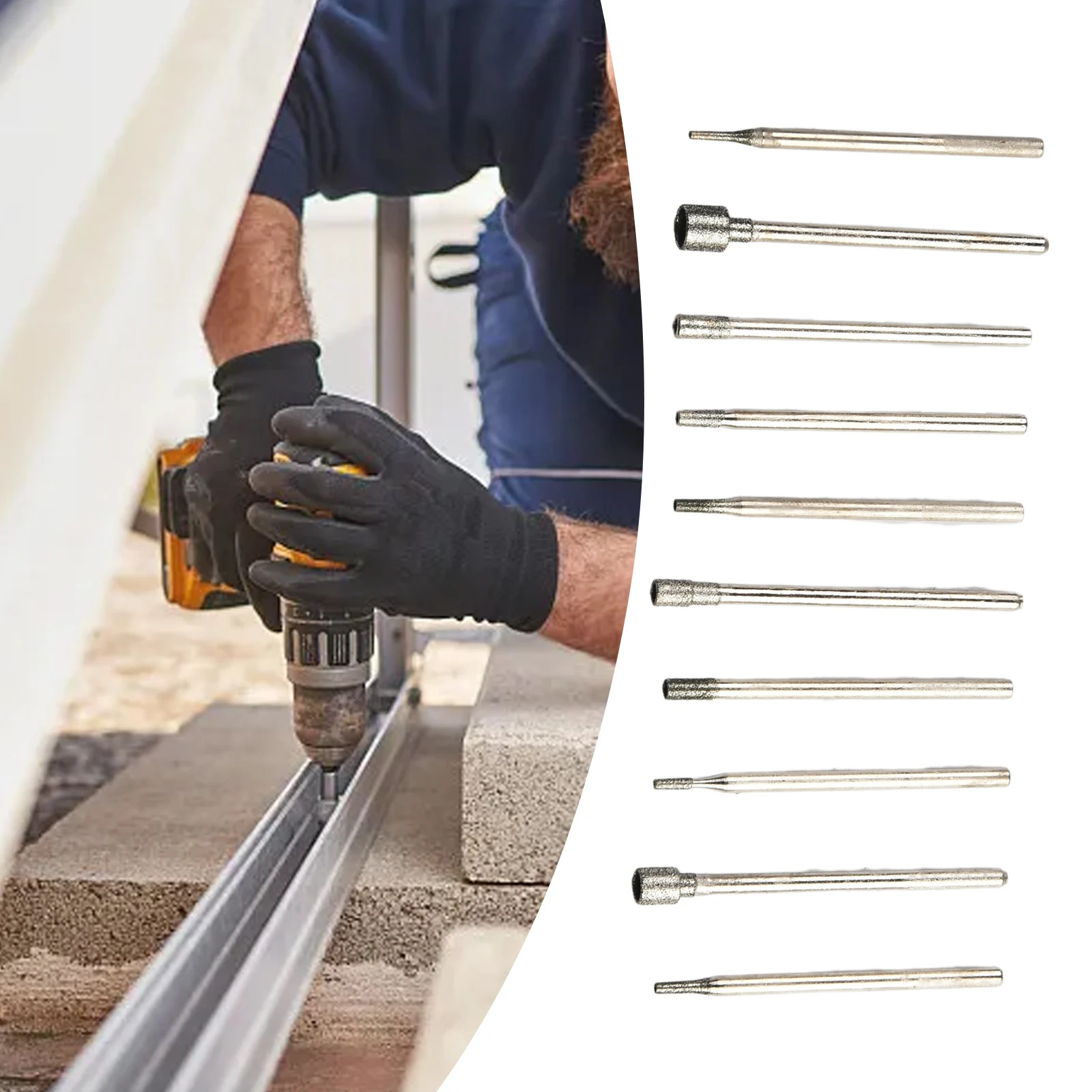 High Quality 10 Pcs Diamond Jade Grinding Head Diamond Burr Core Drill Bit 0.8-5mm Grinding Head Rotating Tool