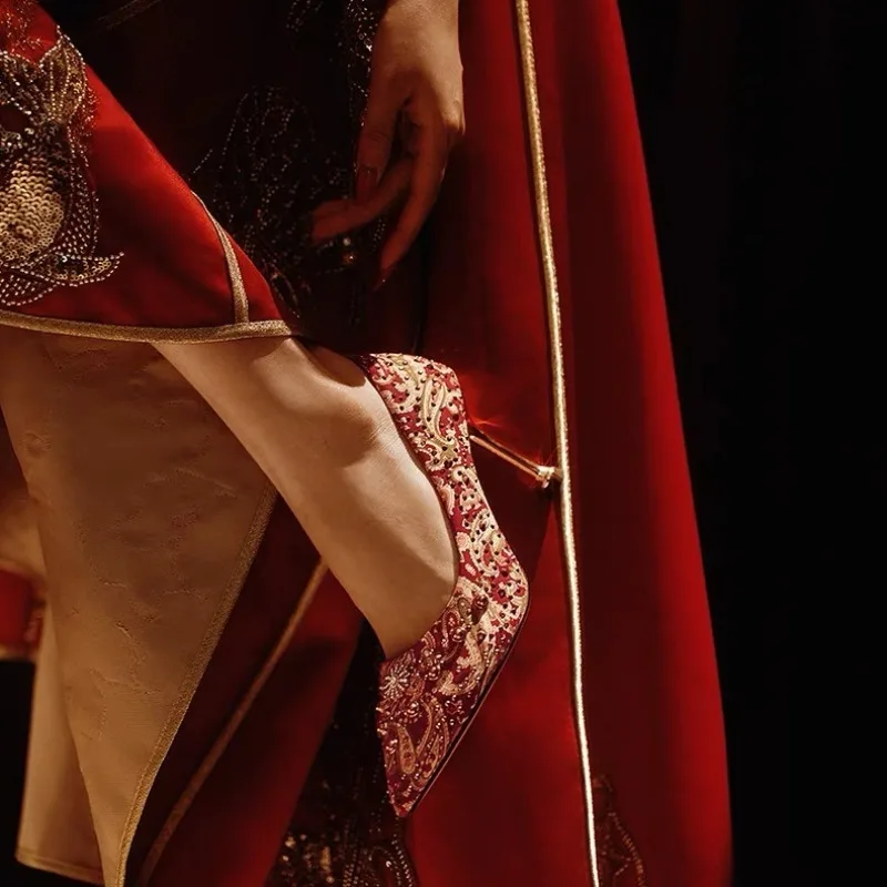 جديد الماس خنجر أحذية واحدة أزياء أشار تو الفم الضحلة المطبوعة الانزلاق على الكعب العالي #4