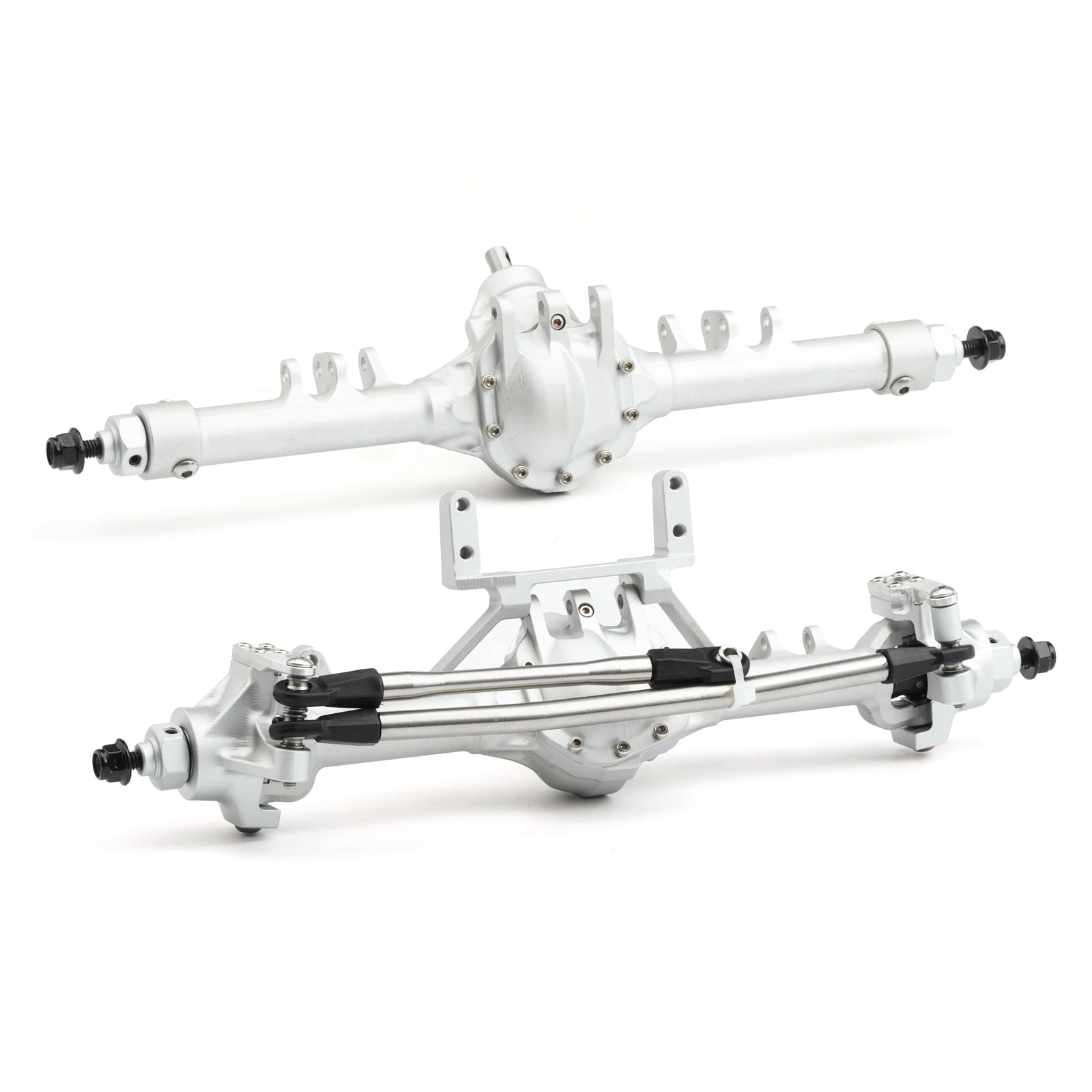 Hoocrawler Straight Axle Set with SOA Servo Mount Black Silver Anodized for VS4-10 1/10 RC Rock Crawler Axial SCX10 II