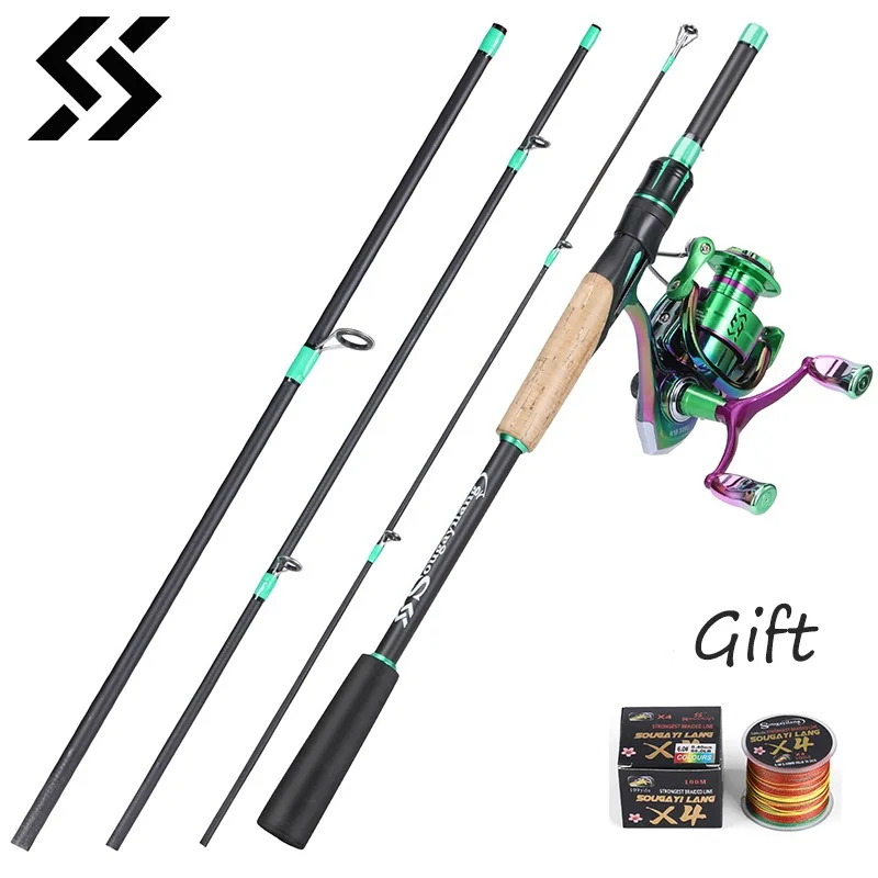 Sougayilang Spinning Fishing Combo 1.8-2.1m Carbon Fiber Rod and 1000-3000 Fishing Ree Max Drag 10kg with 100 M Fishing Line Set