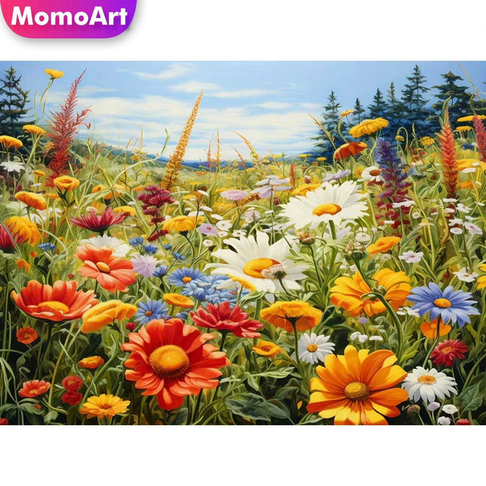 Momoart Blumen-Diamant-Stickerei Landschaft DIY Diamantmalerei Acryl-Bastelset Mosaik Heim Schlafzimmer Wandkunst
