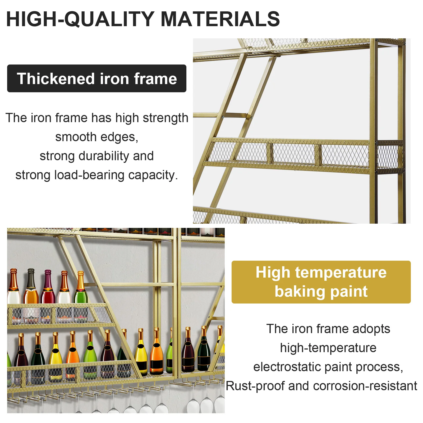 

Metal Wine Bottles Storage Display Storage Shelf with Wine Glass Holder Wine Bottle & Glass Holder for Home Dining Room Kitchen