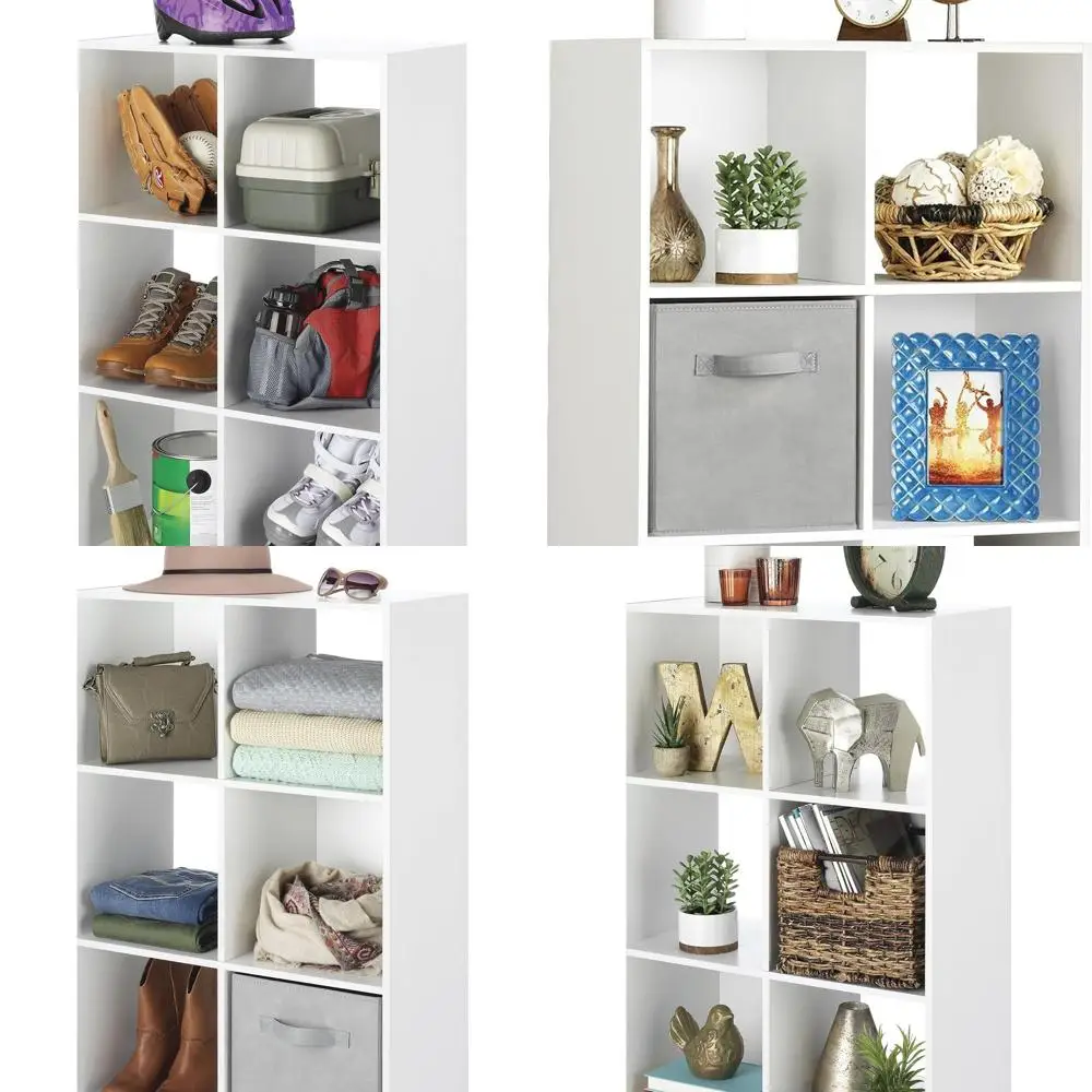 

6 Cube Storage Organizer, 3 Tier Stackable MDF Wood Bookcase, Open Storage Display Bookshelf, Storage Cabinet for Living Room, B