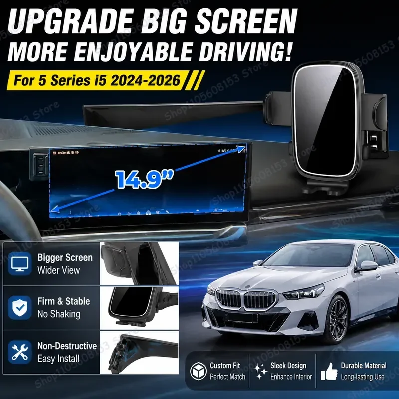 For BMW 5 Series i5 2024 2025 2026 G60 For Car Phone Holder Clip On Dashboard Mount Adjustable Stable Screen Base No