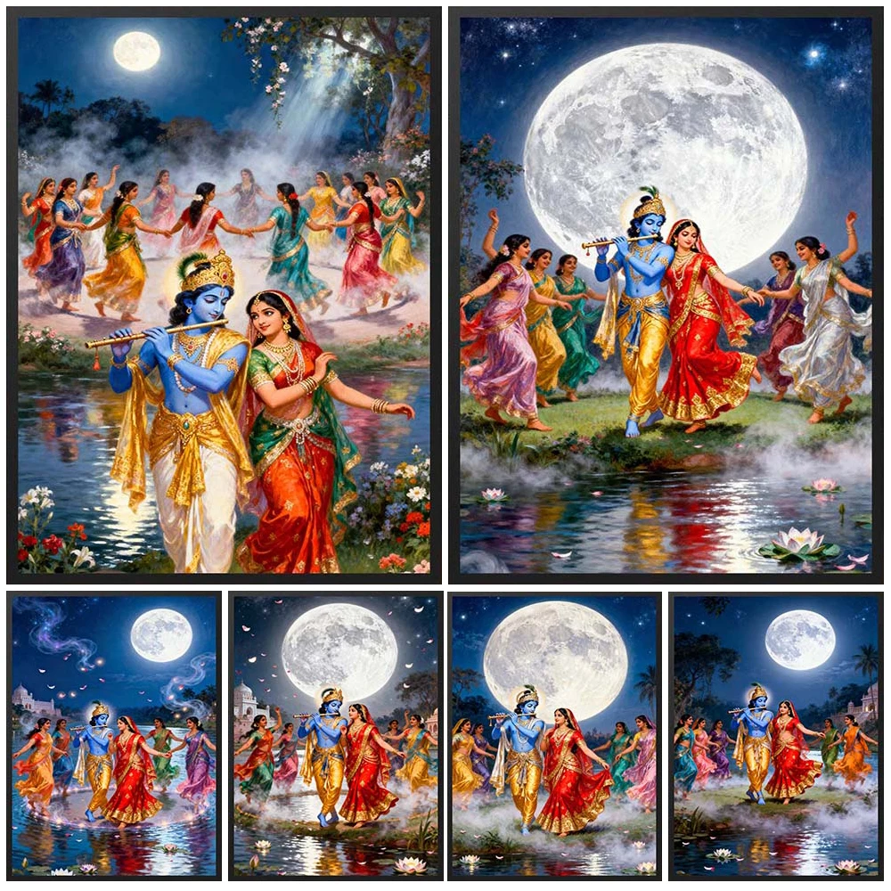 Hindu Deities Krishna Radha Raas Leela Poster Religion Wall Pictures For Church Home Decor Wall Art Canvas Painting Unframed