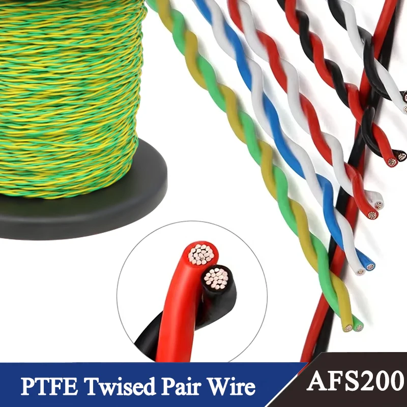 AFS200 2Pins High Temperature PTFE Twised Pair Wire 26/24/22/20/18/17/15/13AWG FEP Insulated Tinned Copper Signal Electric Cable