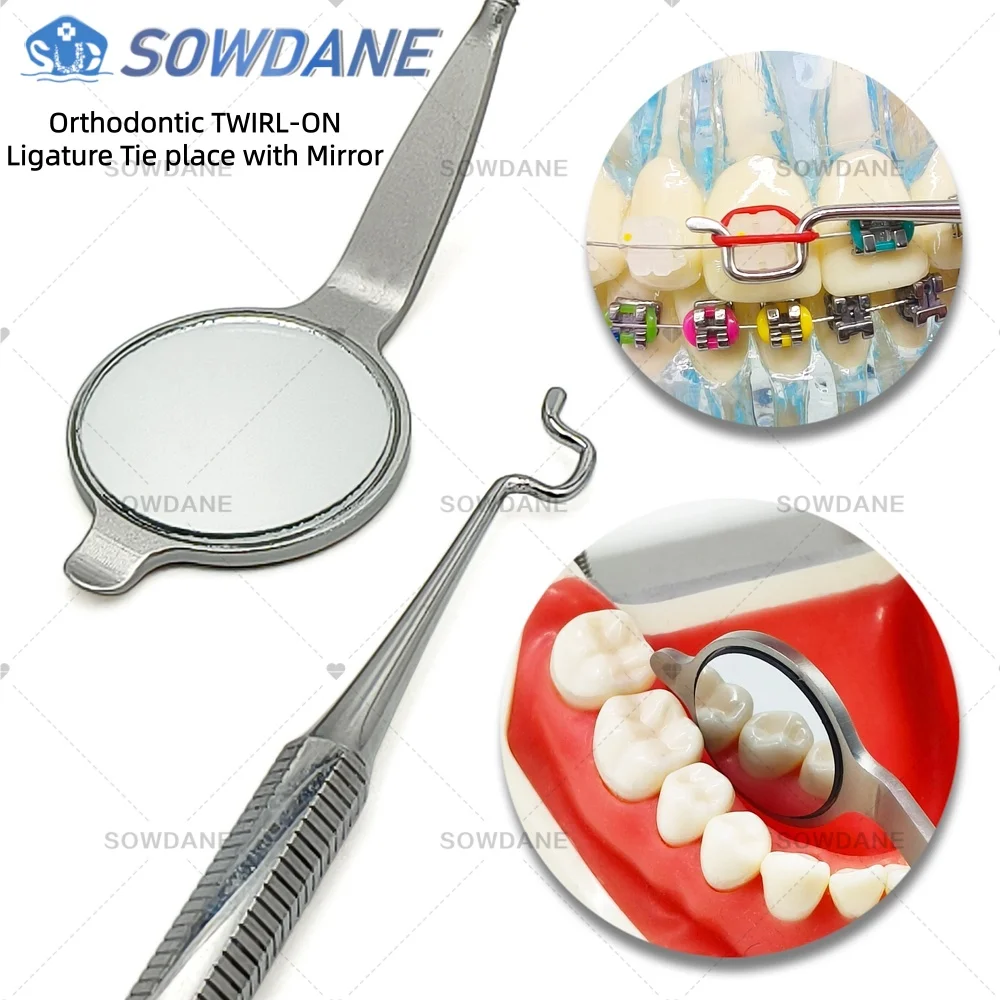 Dental Orthodontic TWIRL-ON Module Ligature Tie Placer Placement With Mouth Mirror Handle Convinient Usage Examination Tool