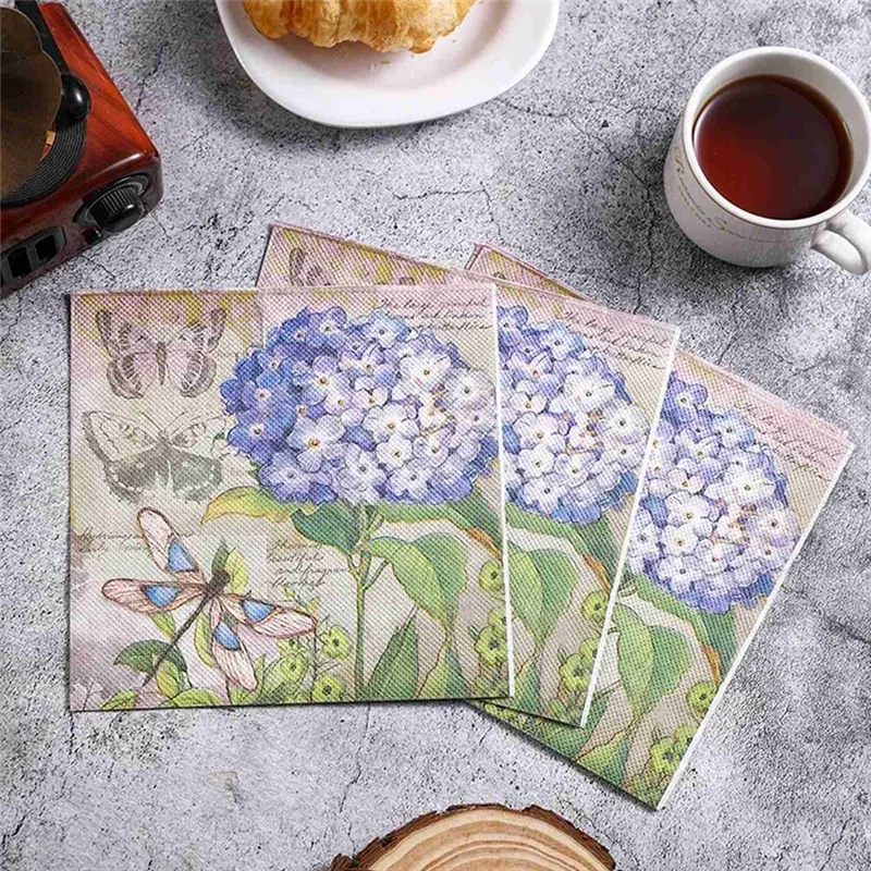 Flower Butterfly Printed Paper Disposable Table Dinner Napkin 20Pcs/Pack 33X33cm Tissues