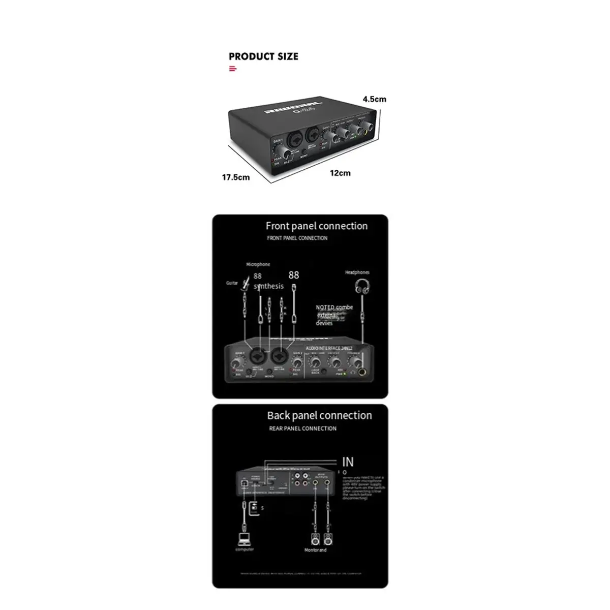 Digital Essentials Professional Small External Sound Card for Computer Mobile Phone Live Recording Karaoke Support 48V Microphon
